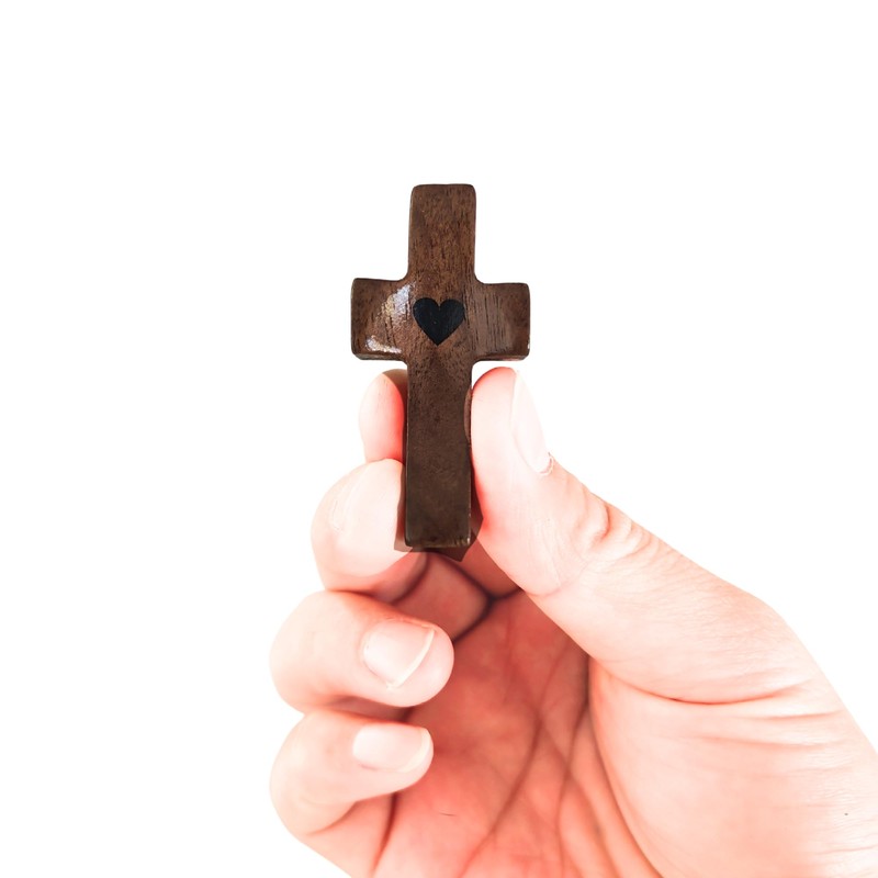 AMZNEVO 3 Pack Wooden Pocket Prayer Crosses, Handheld Walnut Fidget