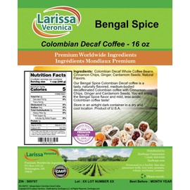 Bengal Spice Colombian Decaf Coffee (Gourmet, Naturally Flavored, Whole Coffee Beans) (16 oz, ZIN: 569707) - 2 Pack