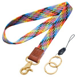 Fishent Stretchy Neck Lanyard, Cute Keychain Lanyard for Women Men Teacher, Long Lanyard for ID Badge Holder, Badge Lanyards for Keys Wallet Phone (Colorful Pink)