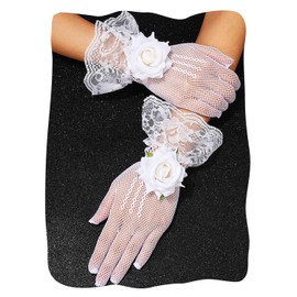 GEMILY White Tea Party Lace Gloves Mesh Wedding Gloves for Women(White, one size)