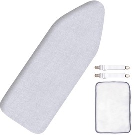SheeChung Ironing Board Cover and Pad 18x54,Extra Thick Cotton Cover,Scorch and Stain Resistant Iron Board Cover with Padding,4-Layer Wide Ironing Cover with 2 Fasteners and Elastic Edge,Silver Grey
