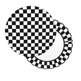 Ouqiuwa Simple Style Black and White Racing and Checkered Pattern Bar Stool Slipcover Round, Washable Chair Seat Slipcover 14 Inch