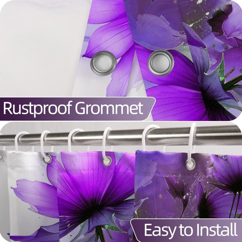 Uiiooazy Purple Floral Shower Curtain Set for Bathroom 72" Wx72