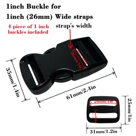1" Buckles for Straps Quick Side Release Plastic Buckle Clip 4 pcs + Tri-Glide Slide 8 pcs Fit 1 inch Wide Nylon Strap Webbing Belt, Heavy Duty Dual Adjustable No Sew, Backpack Parachute Replacement