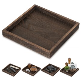 Hanobe Serving Tray Decor for Table: Small Wood Decorative Trays for Ottoman Coffee Tables - Farmhouse Square Wooden Centerpiece for Kitchen Counter Home Living Room 10inch Brown