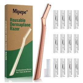 Mipepe Professional Dermaplane Razor for Women Face, Reusable Metal Dermaplaning Tool with 12 Blades, Premium Face Razor and Eyebrow Razor, Facial Hair Remover & Peach Fuzz Remover (Rose Gold)