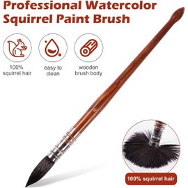 Watercolour Brushes Professional Squirrel Hair Painting Brush Wooden Handle Round Tip Artist Brush Artist Mop for Acrylic Inks Gouache Tempera Craft Colours (#8)