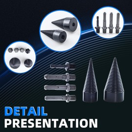 6 Stück Holzspalter Bohrer, Kegel Holz Kaminholzbohrer Kegelspalter Spiralbohrer Brennholz, Bohrkegel Holzspalter Schraube 32+42mm mit 4 Bohrgriffe für Brennholz Holzspalter Bohrmaschine Stufenbohrer