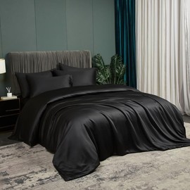 Bamboo Bed Linen Black 135 x 200 cm Smooth Luxury Summer Bed Linen Bamboo Fiber Bed Linen Set Breathable Cooling Bed Linen Set Single Bed Duvet Cover with Zip and 1 Pillowcase 80 x 80 cm