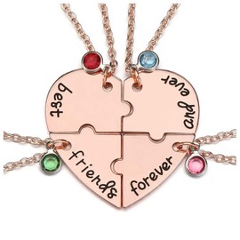 JSDDE Alloy Rhinestone Best Friends Forever and Ever BFF Necklace Engraved Puzzle Friendship Pendant Necklaces (Rose Gold-4pcs/set)