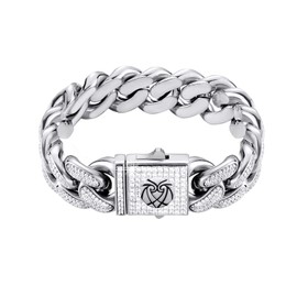 PHENGEL Chain for Men Iced Out,14k AAAAA+ CZ Gold/White Gold Cuban Link Chain Bracelet，Our size include: 7", 7.5", 8",8.5" (20MM-White Gold, 7.5 inch)