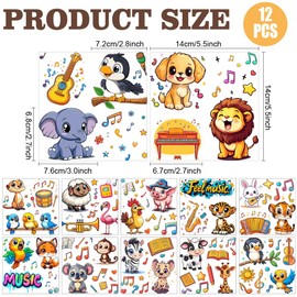 AHANDMAKER 12 Sheets Rub On Transfer Stickers, Cartoon Music Themed with Musical Instruments, Animals, Musical Note Ideal for Office, Bedroom, Music & Dance Rooms, Dorm Decor, 5.5 x 5.5 Inches