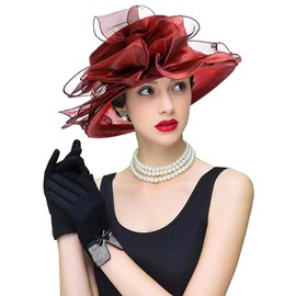 ORIDOOR Women's Organza Cloche Bowler Hat Derby Fascinator for Tea Party Bridal Wedding Hat 011C1-Wine