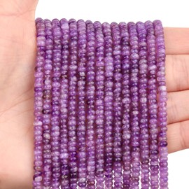 BONNY BOXX - 1 hebra (150 piezas) de cuentas naturales de amatista en forma de rodela, 2 x 4 mm, cuentas de ábaco natural, espaciadores sueltos, piedras preciosas para hacer pulseras y collares