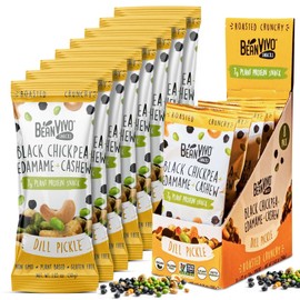 BeanVIVO Plant Based Protein Snacks - Dill Pickle Flavor with Dried Edamame, Roasted Cashew and Chickpeas - Non-GMO Crunchy Salad Toppers - High-Protein and Rich in Fiber - 8Pack (1.05 oz Each Pouch)