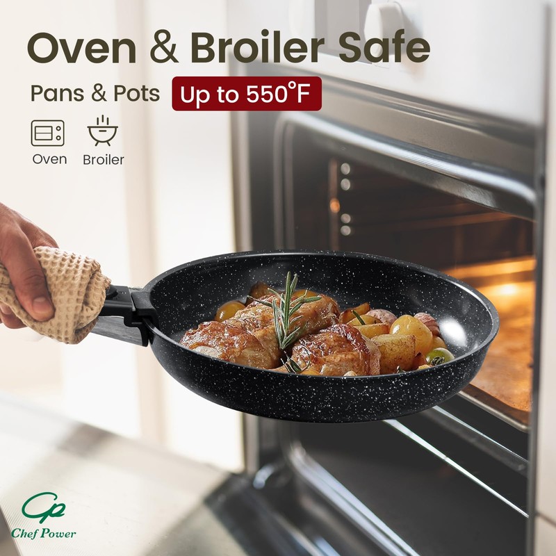 Chef Power Ceramic Nonstick Cookware Set 19 Piece with Detachable