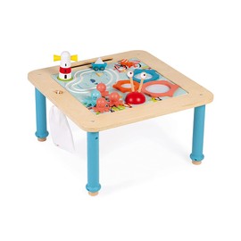 Janod - J08041 - Evolutionary Wooden Activity Table - 5 Early Activities - Magnetic Drawing Tray - with Hanging Storage Bag - from 18 Months
