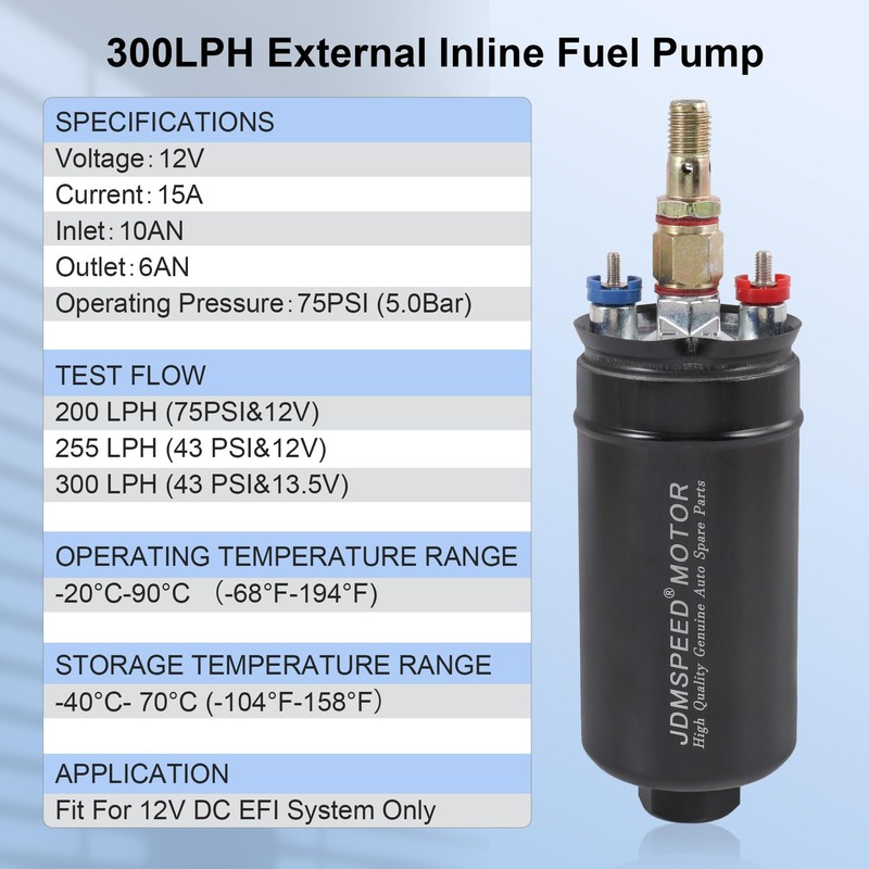 External Inline Fuel Pump Electric 300LPH High Flow 12V Replacement