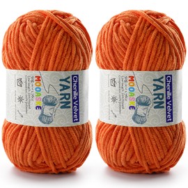 2 Pac Chenille Yarn for Crocheting - Blanket Yarn for Crocheting - Fluffy Yarn for Crochet, Baby Yarn for Crocheting Soft Blankets Weight Per Roll 50g/1.76oz, Length 60m/65yard (Orange)