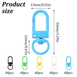 200 Pieces Colorful Lobster Clasps, Swivel Clasp Lobster Claw Clasps for Keychains, Heavy Duty Metal Keychain Hooks for DIY Crafts, Jewelry Making, Bag Accessories (Black/White/Green/Yellow/Blue)