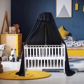 Blfuos Crib Black Cover, Baby Crib Netting Canopy to Keep Baby in Blackout Crib Tent and Mosquito Net for Indoor or Outdoor (Holding Stick not Included)