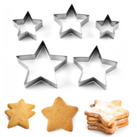 Set of 5 Christmas Cookie Cutters, 430 Stainless Steel Star Cookie Cutters, 5 Sizes DIY Baking Tools, for Home, Bakery, Pastry Shop, Holiday, Birthday, Party (Silver)