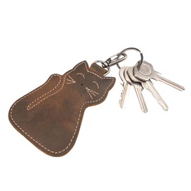 TACO DOG, Cat Keychain Handmade from Full Grain Leather - Beautiful Rustic Look, Adorable Details - Functional, Durable, Lightweight Kitten Key Holder - Bourbon Brown