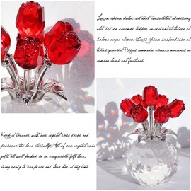 Crystal Red Rose Figurines Gifts for Women Valentine's Day, Glass Bouquet Ornament for Mother's Day Birthday Christmas Ruby Collectible Flowers Anniversary Floral Presents for Her