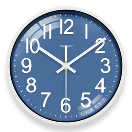 TAHEAT Small 8 Inch Blue Wall Clock, Decorative Modern Quartz Clocks for Kitchen Living Room Bedroom Bathroom Office