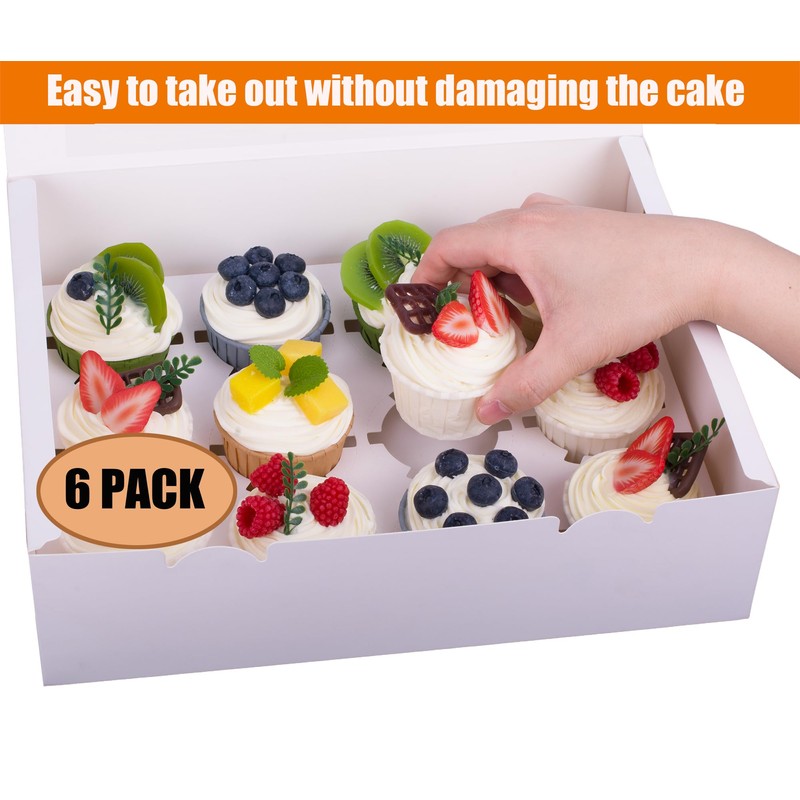 LONGTEAM 6-Set Cupcake Boxes Hold 12 Standard Cupcakes, Food Grade