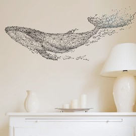 Condessacity Sea Whale 3D Wall Sticker Removable Stylish Monotone Animal Wall Sticker Cafe Style Living Room Bedroom Wallpaper Waterproof Wall Decoration