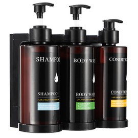 Shampoo and Conditioner Dispenser Shower Soap Dispenser No Drill 3 Chamber, Shampoo Dispenser for Wall Mounted with Waterproof Labels, Wall Mounted Shower Soap Dispenser for Bathroom
