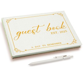 Engrowtic Wedding Guest Book, Registry Sign in Book for Wedding Receptions Elegant Guestbook with Pen for Wedding Baby Shower Birthday and Special Events, 100 Sheets/200 Pages, Beige Guest Books