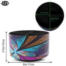 Czzmy Round Leather Art Supply Organizer,Remote Control Holder,360 Degree Spinning,Multi-Functional Pencil Holder,4 Compartments Desktop Stationary Organizer(1-Fractal Flower)
