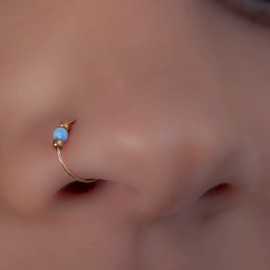 Tiny Opal Nose Ring – Thin 24G 7mm Nose Piercing Hoop – 14K Gold Filled Nose Hoop Blue Opal - Small Nose Rings for Women Men – Dainty Gift Ready Purchase