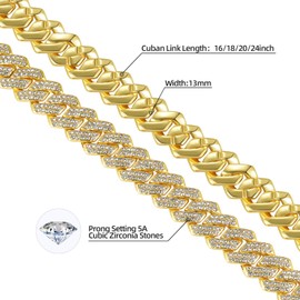 LMWTJE Mens Cuban link Chains Iced Out Miami Cuban Necklace Bling Diamond Hip Hop Jewelry for Men Women 13mm Gold 22inch