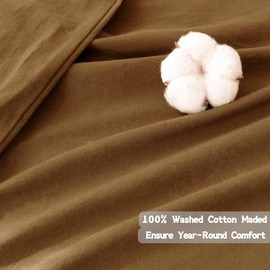 BDEAR Linen Feel Duvet Cover Queen Size, 100% Washed Cotton Comforter Cover Size 90x90inch with Zipper Closure and 2 Pillowcases, Solid-Dark Orange