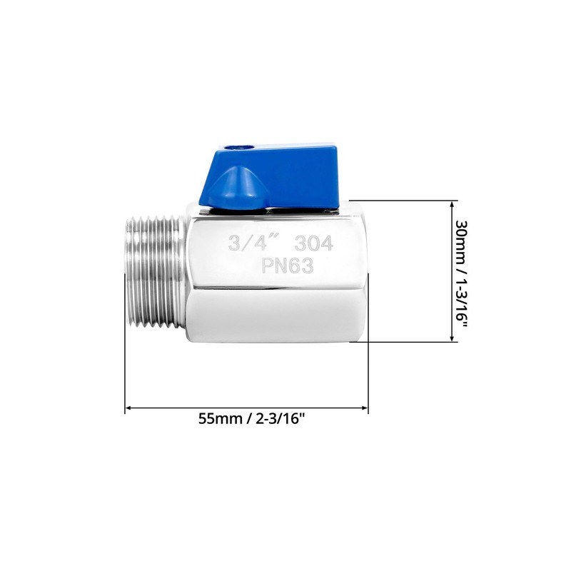 QWORK Mini Ball Valve, 4 Pack 3/4" Female & Male