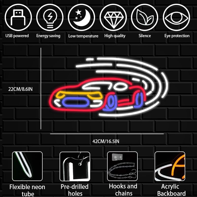 Car Neon Sign for Wall Decor, Racing Car Led Neon
