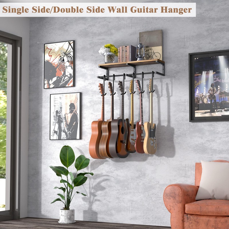 Keebofly Multiple Guitar Wall Mount Hangers with 6-Detachable Hooks &