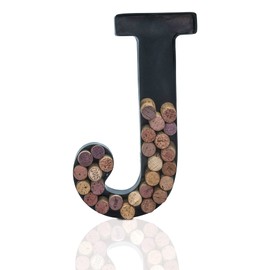 Made Easy Kit Metal Letter Wine Cork Keepsake Saver & Holder Monogram w/Free Wall Mount Kit A-Z (Letter J, Large)