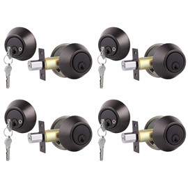 Gobrico Double Deadbolt Locks Keyed Both Sides Bronze Finished 4 Pack,Keyed Alike Entry Door Locks with Same Key for Exterior Front Doors