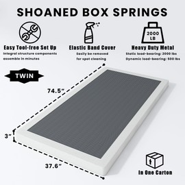 SHOANED Twin Size Box Springs - 3 Inch Low Profile Mattress Foundation No Noise Heavy Duty Metal Basics Bed Base with Clean Fabric Cover, Easy Assembly