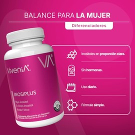 Inosiplus Inositol con Myo Inositol, D Chiro y Ácido Fólico | Suplemento Alimenticio para Mujeres | Bienestar Femenino y Equilibrio Hormonal | 120 Cáp
