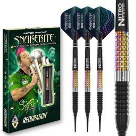 RED DRAGON Darts – Professional Player - Peter Wright Snakebite Corra - 90% Tungsten - 18g barrel / 20g Full Weight Soft tip Darts Set with Dart Flights and Dart Shafts (Stems)