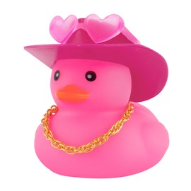 wonuu Car Cowboy Rubber Ducks, Dashboard Decorations Pink Duck for Car Ornament Accessories with Hat Heart Glasses Chain, Rose Red