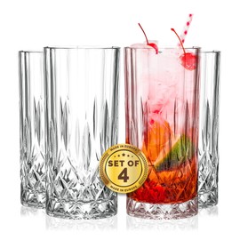 Barski Highball Glass - Drinking Glasses - Set of 4 - Hiball Tumblers - Glass Crystal Tumbler - for Water, Juice, Beer, Mixed Cocktails, Mojito Glass, Tom Collins Bar Glassware, 13 oz, Made in Europe