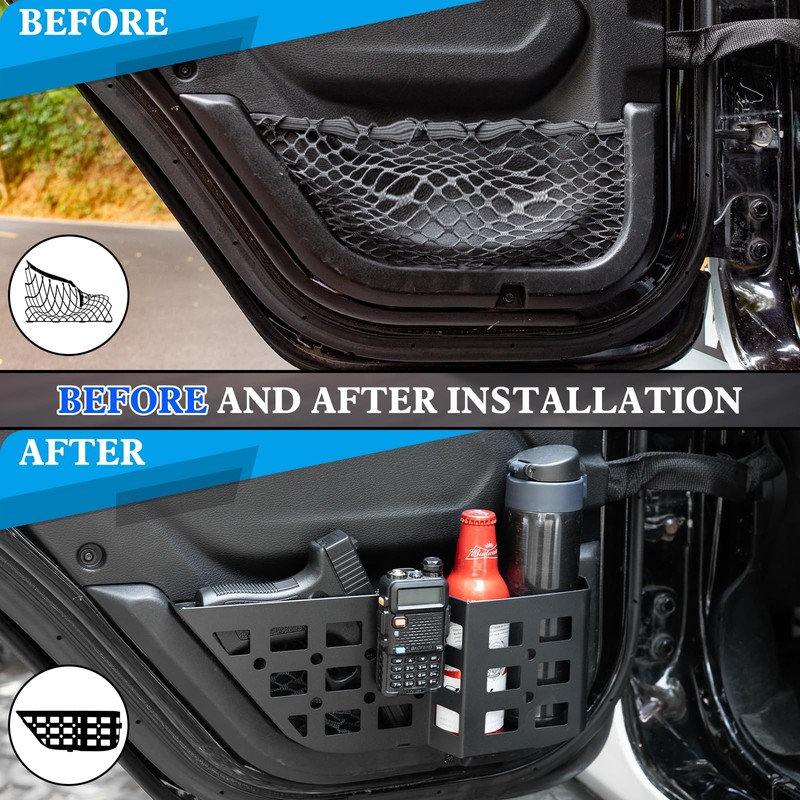 Metal Rear Door Storage Pockets Compatible with 2018-2025 Jeep Wrangler
