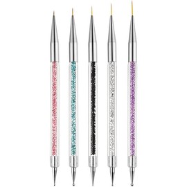 Nail Art Brushes, 5pcs Double-Ended Acrylic Nail Brush Set with 5/7/10/12/15mm Nail Liner Brushes and Dotting Pens for French Nails