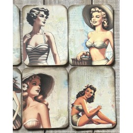 summer girls junk journal vintage style summertime card toppers set of 8